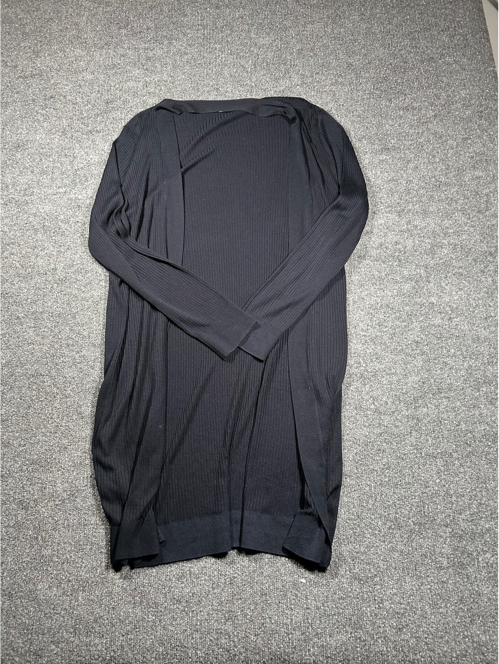LOFT Women's Black Ribbed Open Front Long Cardigan XL